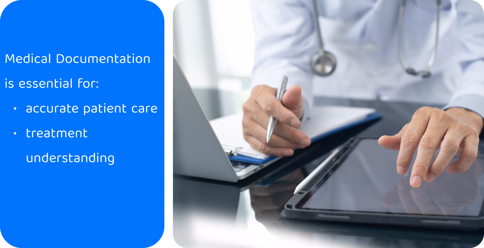 Transcription in action with a medical professional using digital tools to ensure precise patient care documentation.