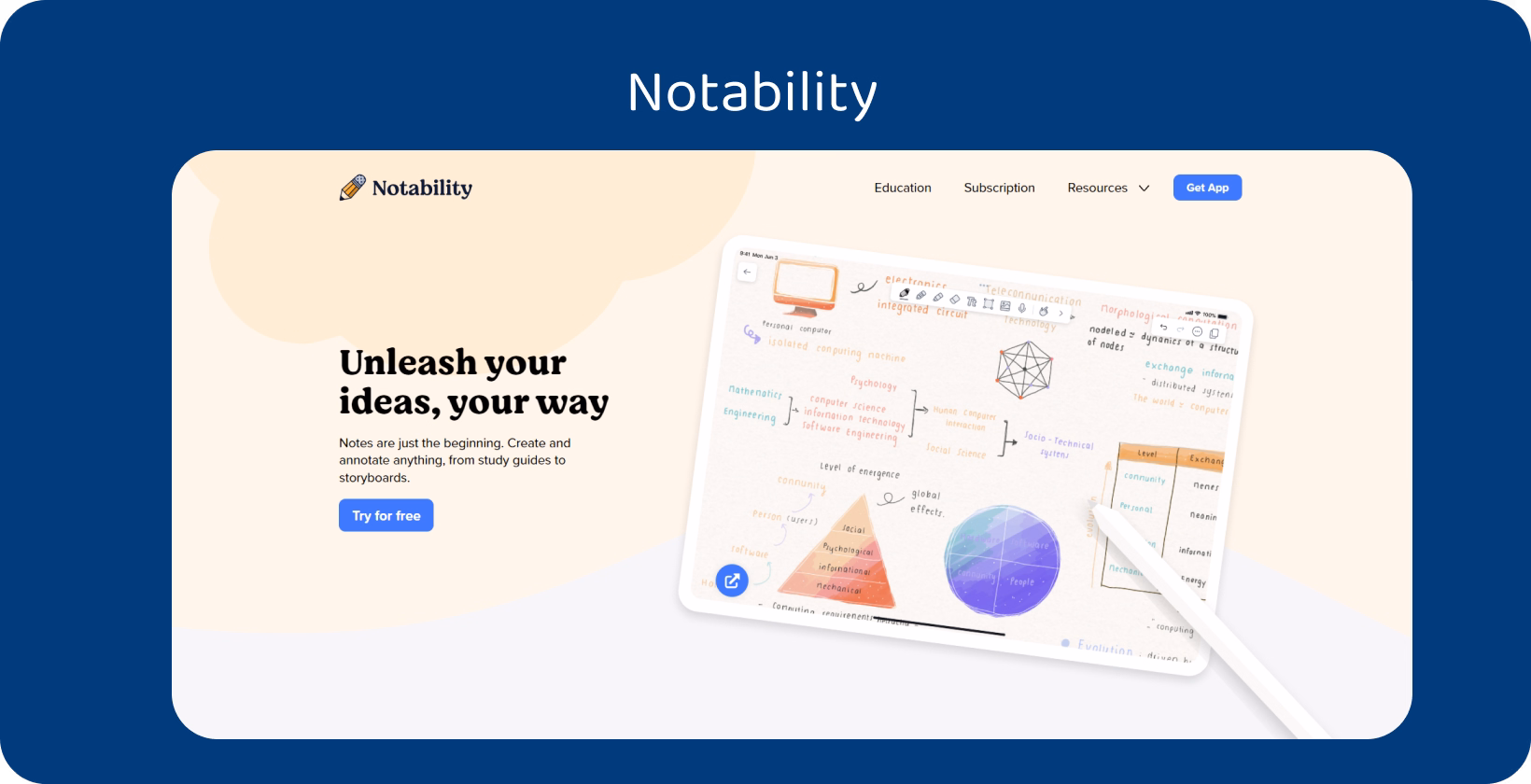 Notability app screenshot displaying note-taking features and a user-friendly interface for idea organization.