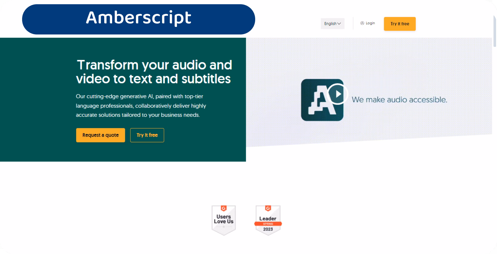 Video to text software interface showcasing audio transcription features and user accessibility options.