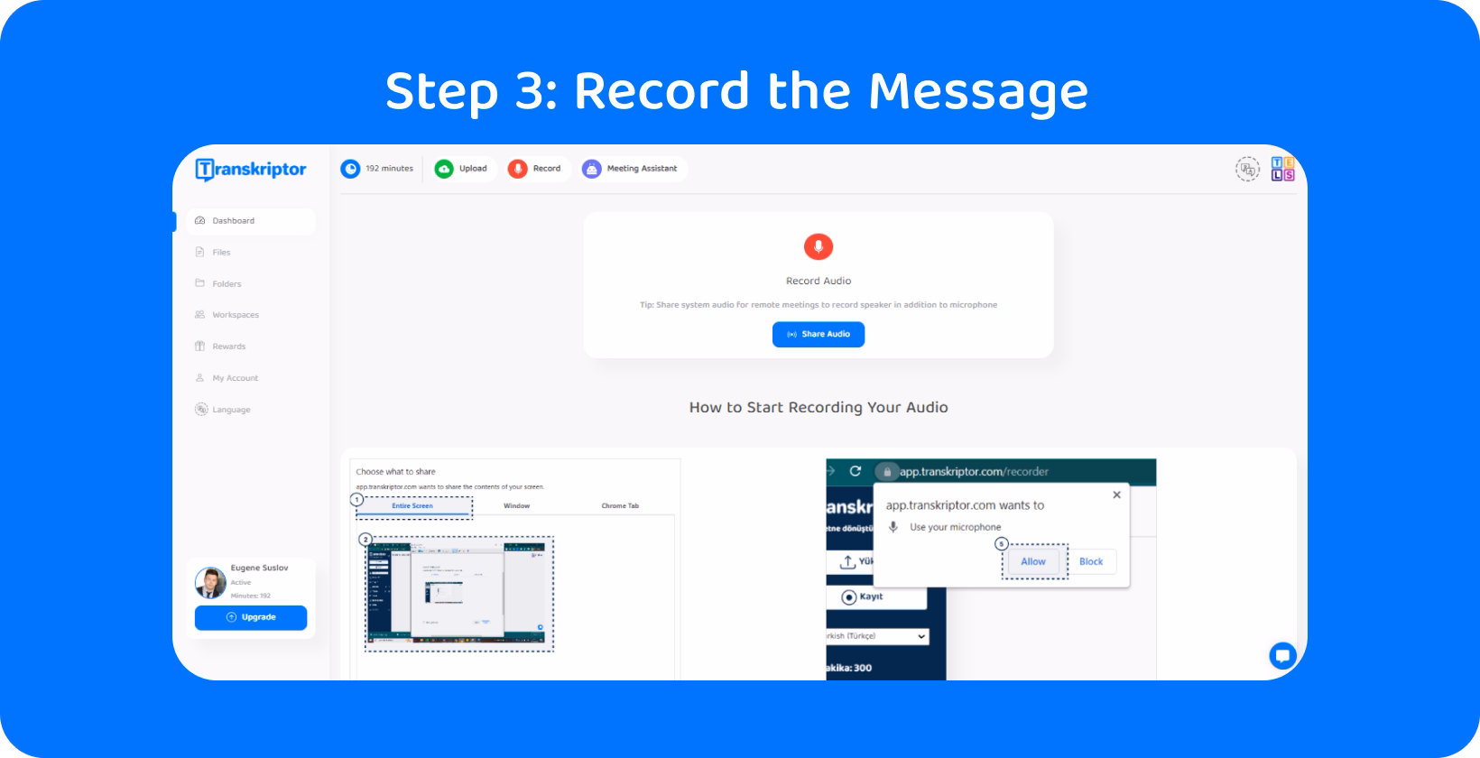 Voice to text conversion step in Telegram shows recording interface for clear dictation on a computer screen.