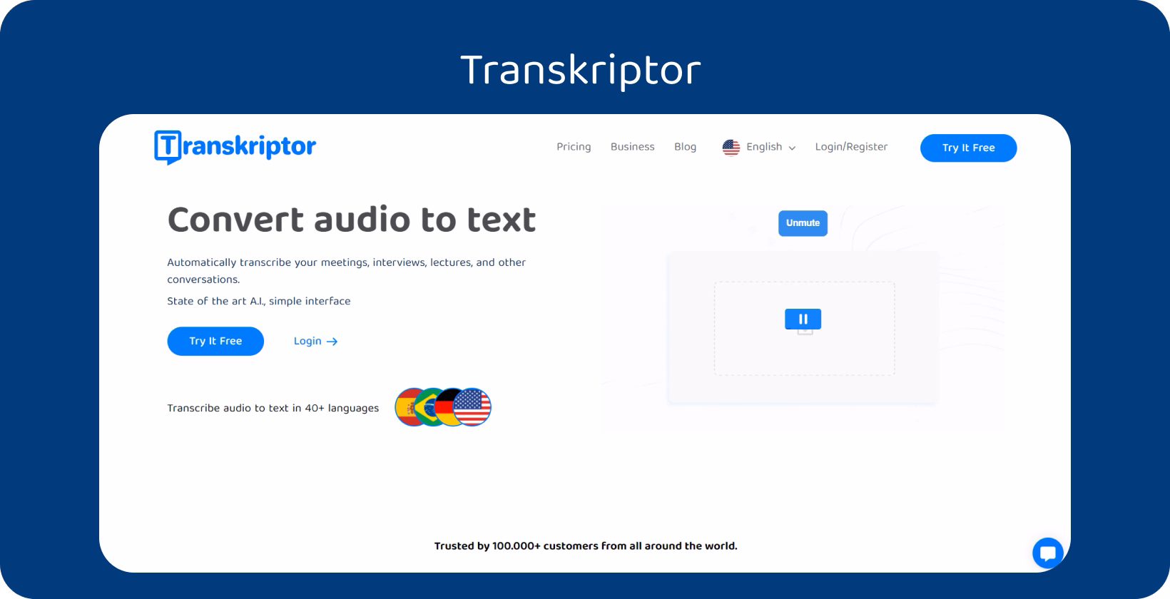 Podcasting efficiency hack: Transkriptor tool interface showcasing audio to text conversion for content creators.
