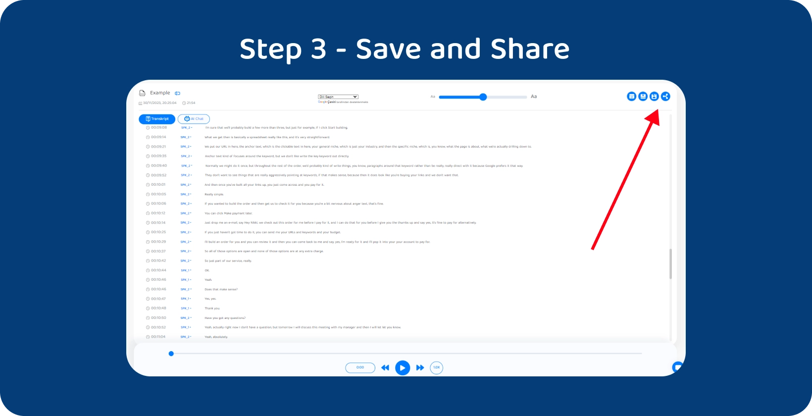 Transkriptor dashboard showcasing audio uploaded, recording features, and transcription progress.
