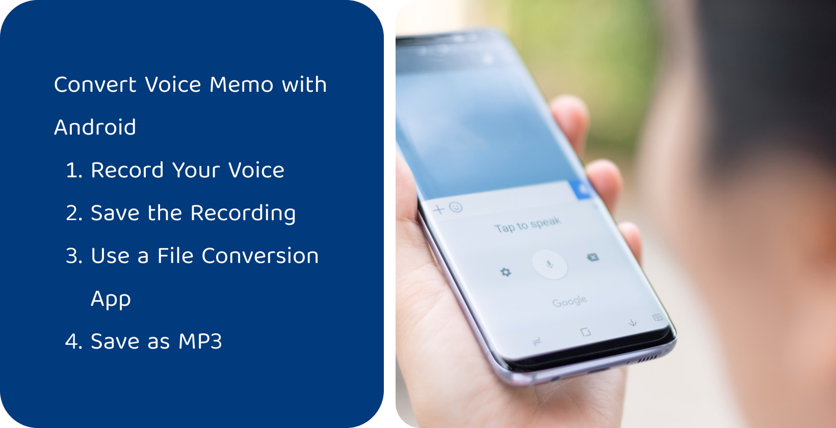 Person using a voice memo app on a phone to record audio for converting to MP3 format, demonstrating the conversion process.