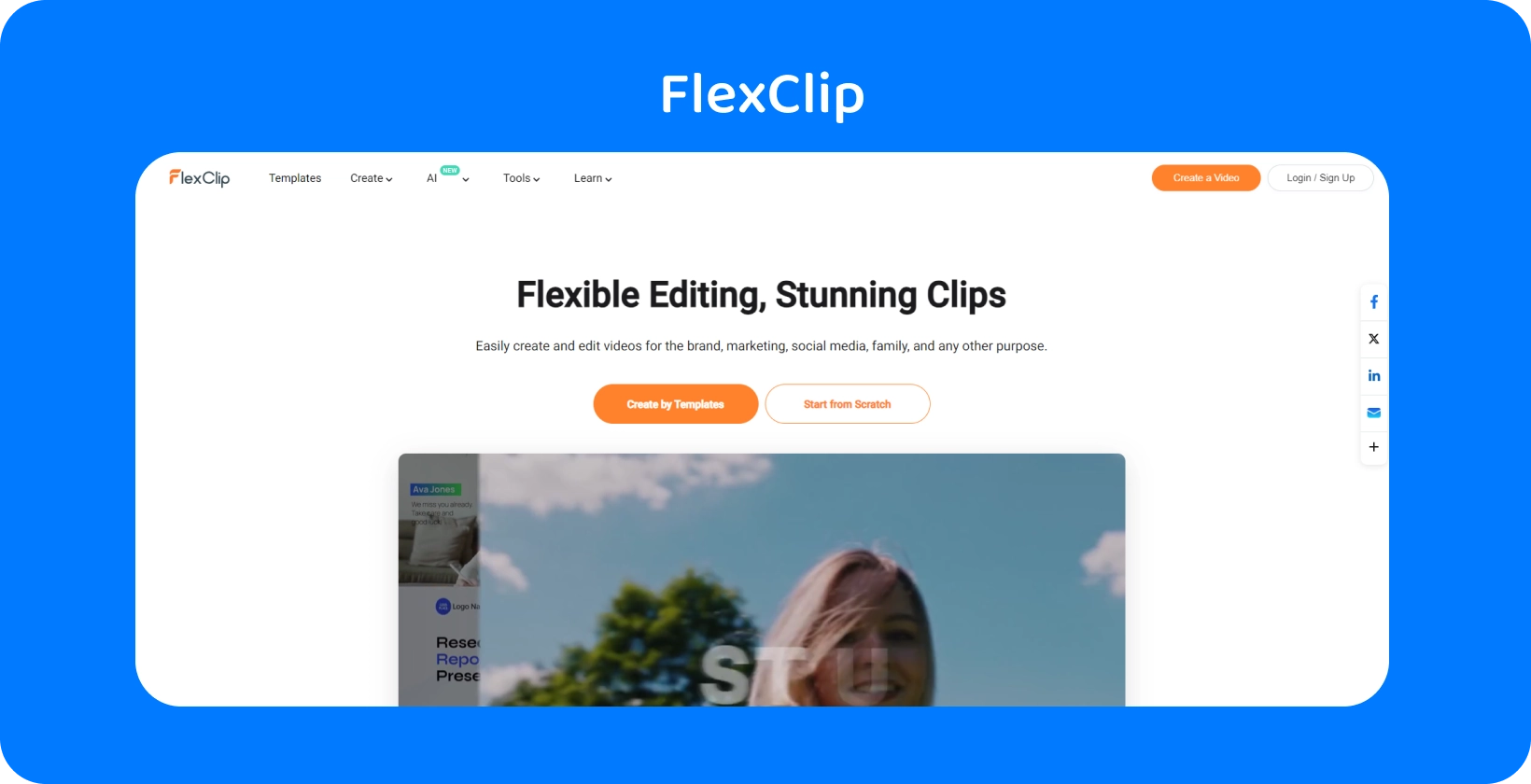 อินเทอร์เฟซ Text to Speech Video Maker ของ FlexClip แสดงวิธีที่ง่ายและมีประสิทธิภาพในการแปลงข้อความเป็นคําพูด AI ที่สมจริง