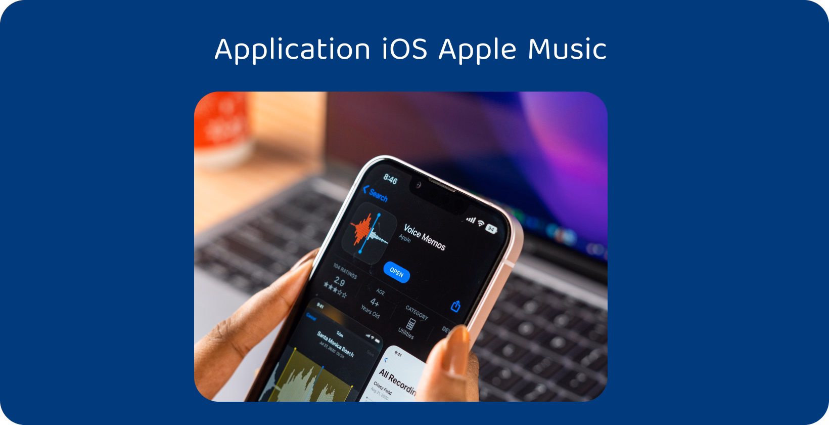 Conversion de mémos vocaux en MP3 sur un smartphone avec l’application iOS Voice Memos affichée, prête pour la gestion des fichiers audio.