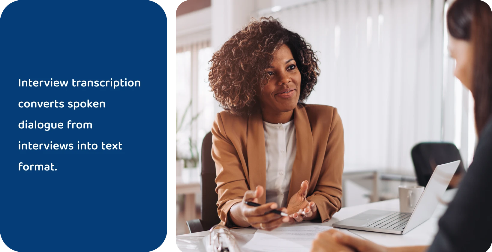 Two professionals conducting an interview, highlighting the significance of transcription.