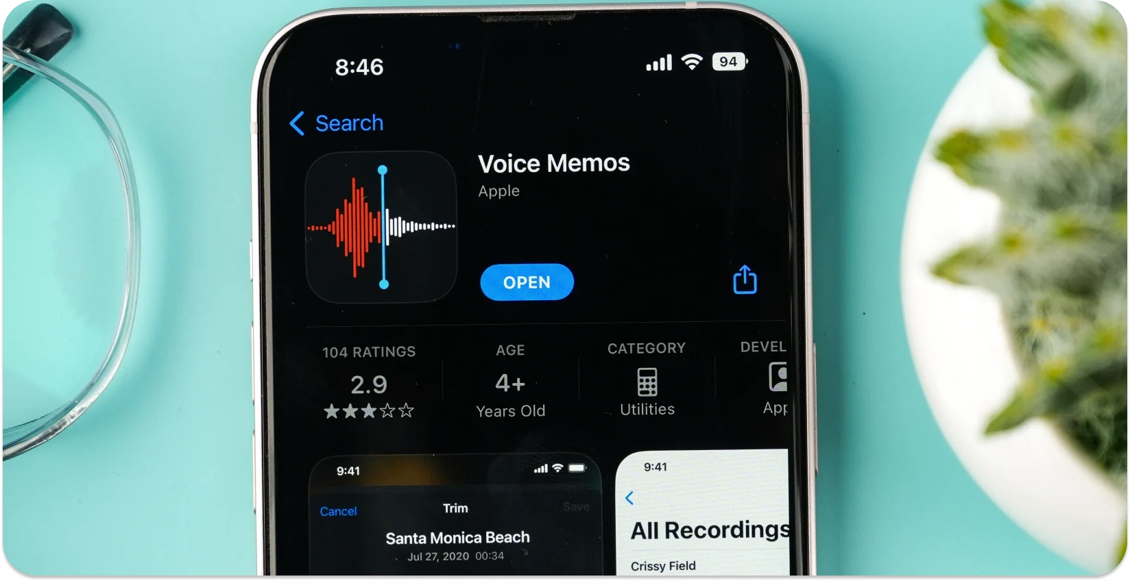 iPhone displaying Voice Memos app for easy transcription of recordings.
