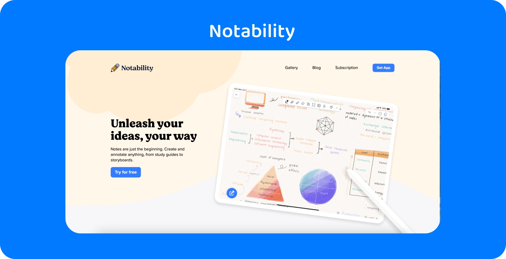 Notability si interfaccia con gli strumenti per trasformare rapidamente l'audio in testo modificabile sullo schermo di un tablet.
