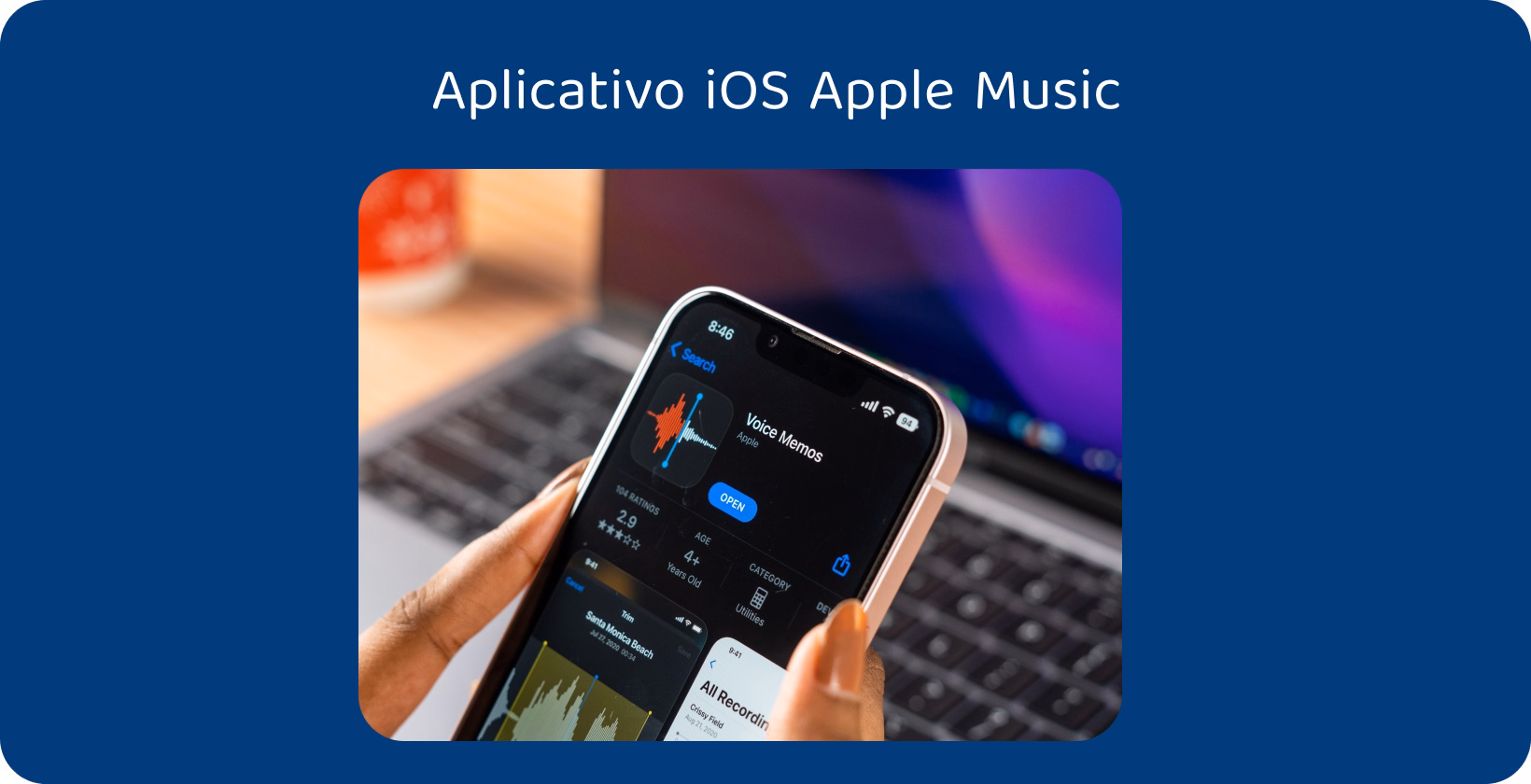 Converter memorando de voz em MP3 em um smartphone com o aplicativo iOS Voice Memos exibido, pronto para o gerenciamento de arquivos de áudio.