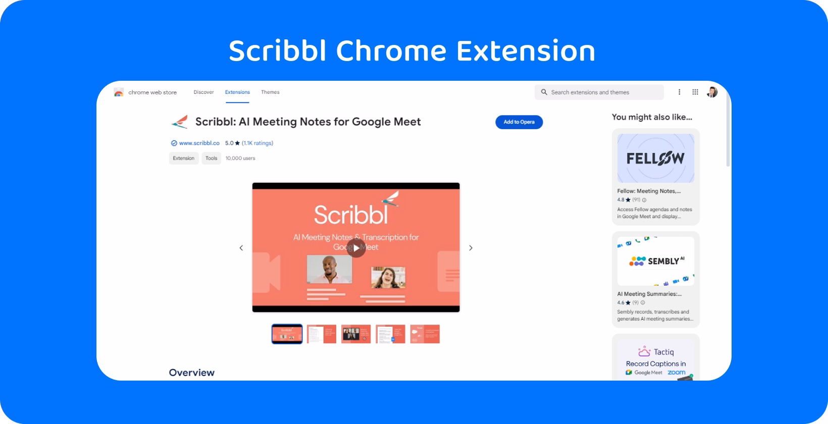 ส่วนขยาย Chrome Scribbl แสดงสําหรับการแปลงการประชุมทางวิดีโอเป็นข้อความและให้คะแนน 5 ดาวโดยผู้ใช้