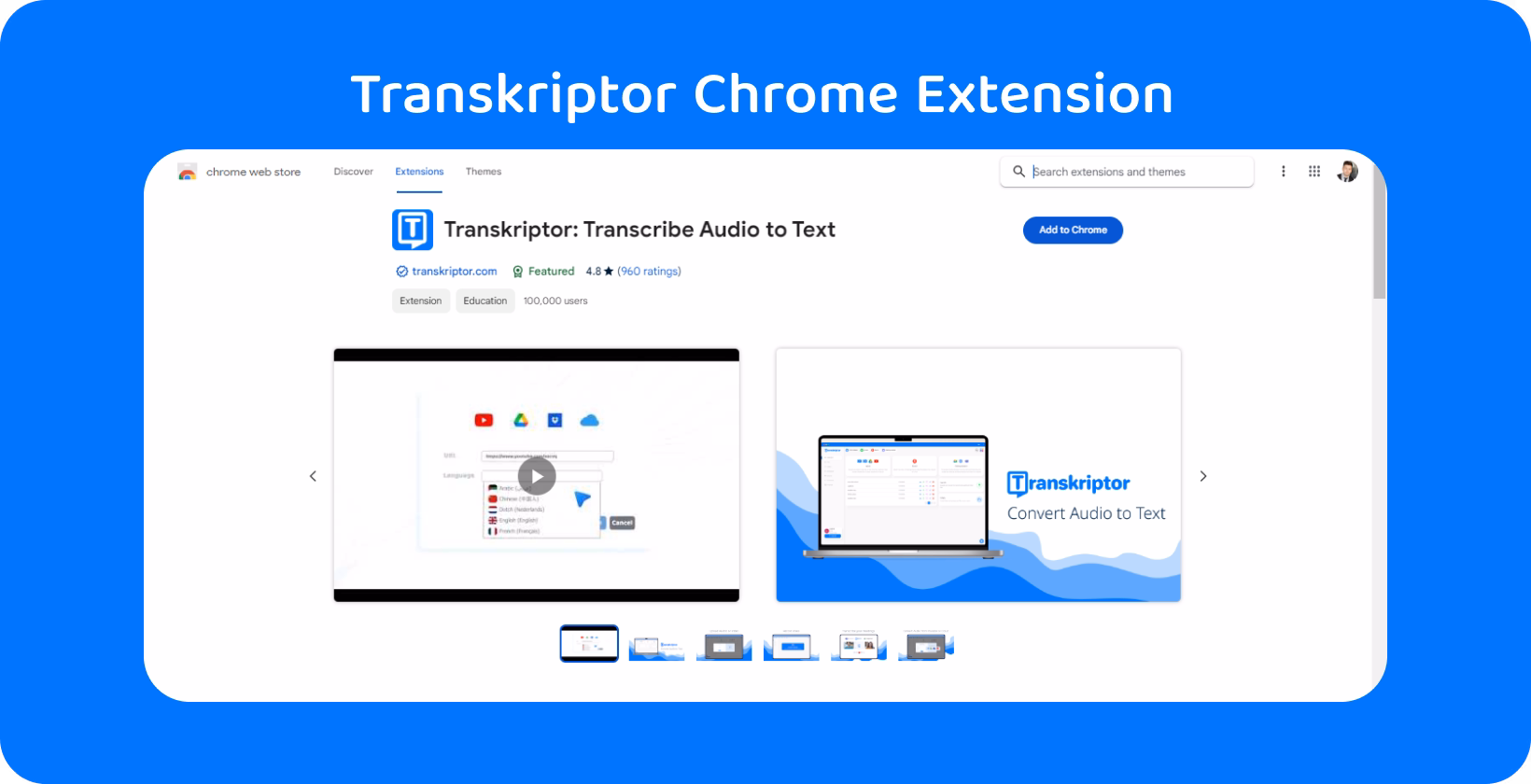สํารวจส่วนขยาย Chrome ที่ดีที่สุดสําหรับการแปลงวิดีโอเป็นข้อความอย่างมีประสิทธิภาพแสดงด้วยการให้คะแนนและคุณสมบัติของผู้ใช้