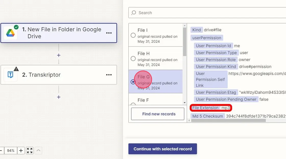 A screenshot showing how to chose a file from the folder