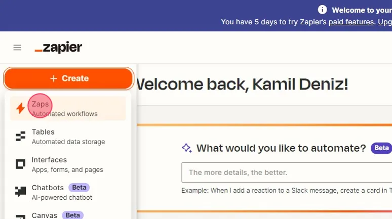 A screenshot showing how to log into zapier