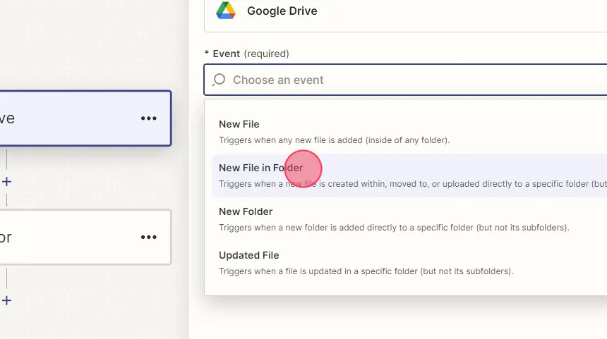 A screenshot showing how to  pick the event