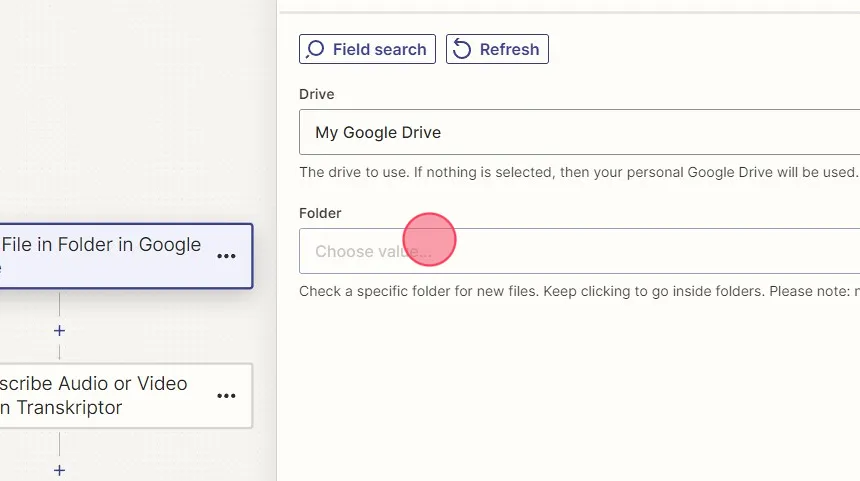 A screenshot showing how to select the folder to upload the files